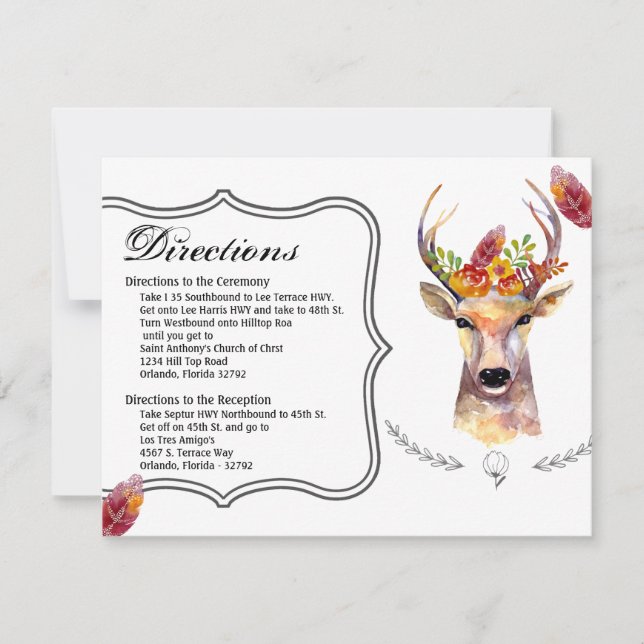 4,25x5,5 Carte de direction cerf de boho Buck Head (Devant)