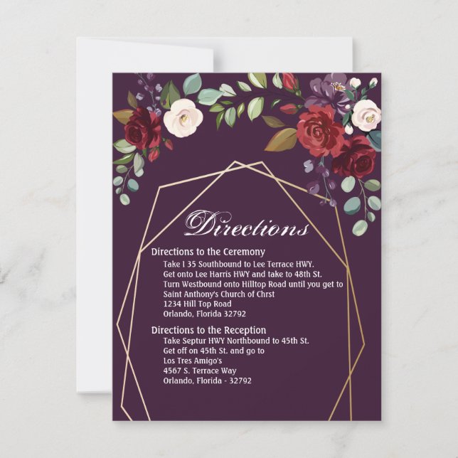 4.25x5.5 Carte de direction Plum violet Rose Gold  (Devant)