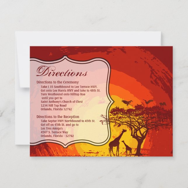 4.25x5.5 Direction Card African Safari Giraffe Sun Einladung (Vorderseite)