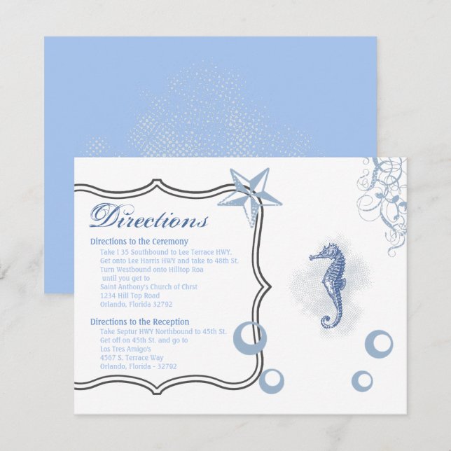 4.25x5.5 Direction Card Seepferd Sea Ocean Beach Einladung (Vorne/Hinten)