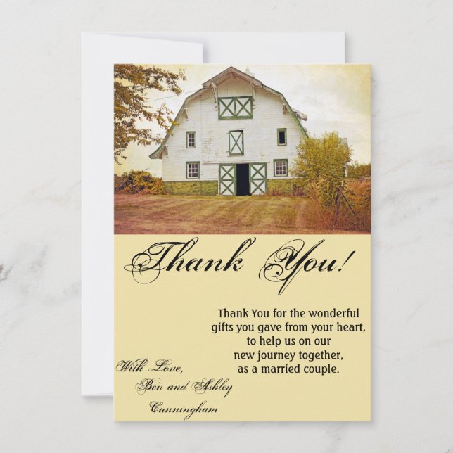 4,5 x 6,25 Carte de remerciements Sunset Barn Pays (Devant)