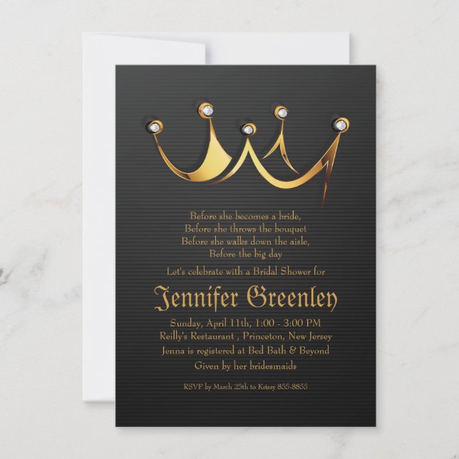 4,5" x 6,25" Gold Royal Queen Crown Brautparty Einladung (Vorderseite)