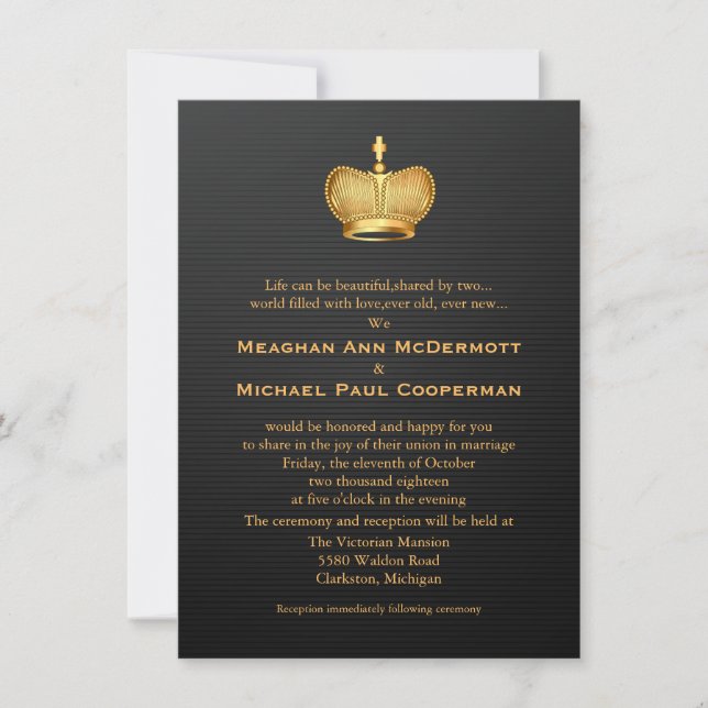 4,5" x 6,25" Gold Royal Queen Crown Wedding Einladung (Vorderseite)