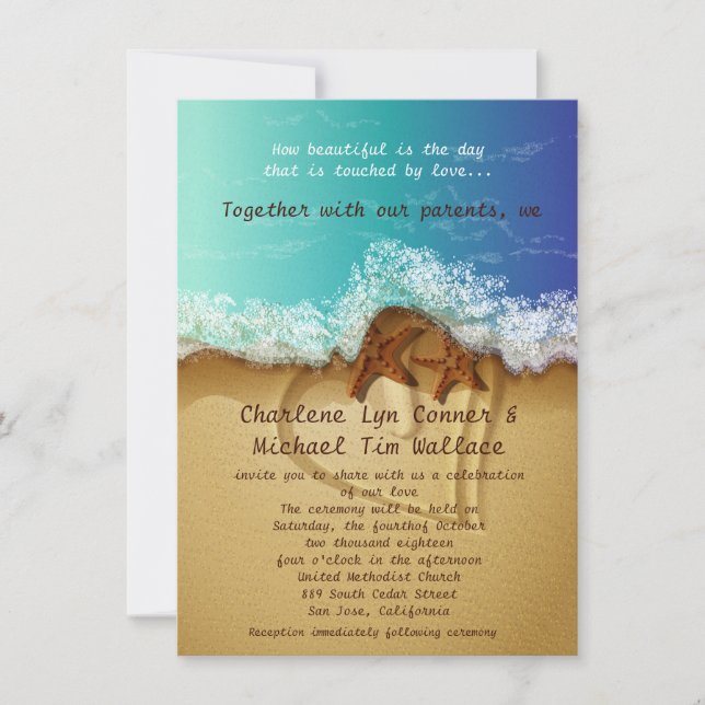 4,5 x 6,25 po Invitation au mariage de plage (Devant)