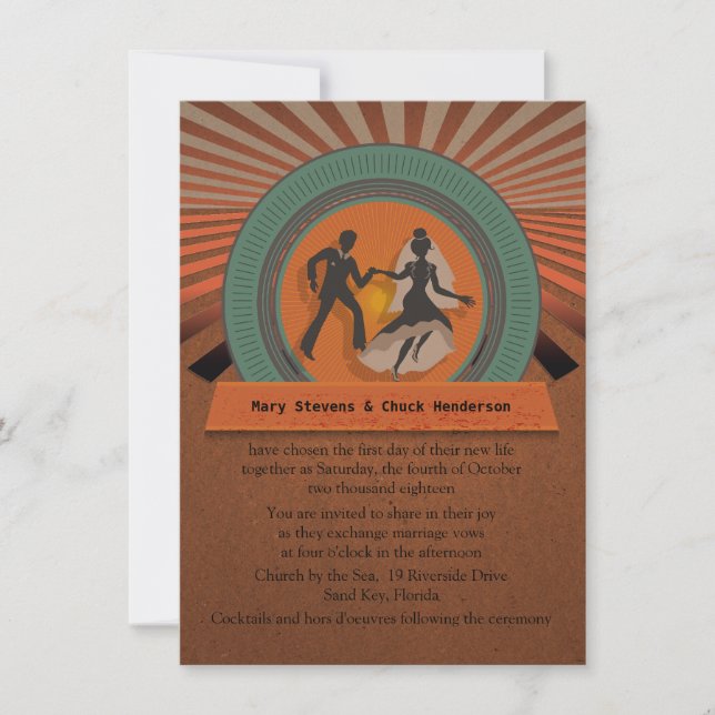 4,5 x 6,25 pouces Style rétro Invitation au mariag (Devant)