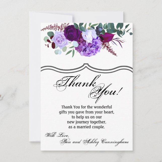 4.5x6.25 Danke, Card Lavender Hibiskus auf Whi Einladung (Vorderseite)
