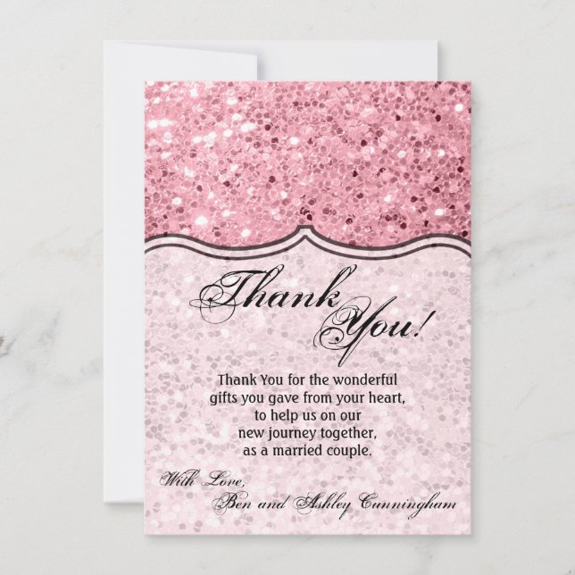 4.5x6.25 Danke, Card Rose Gold Glitzer Einladung (Vorderseite)