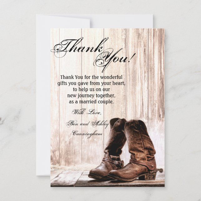 4.5x6.25 Vielen Dank Card Boots Land Rustic Weste Einladung (Vorderseite)