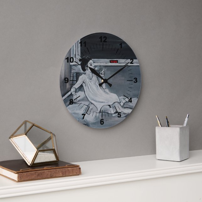 4 AM Painting by Alfred Fox Große Wanduhr (Büro)