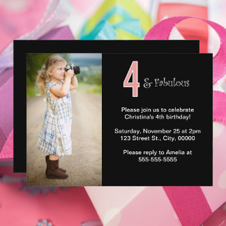 4 and Fabulous Custom Photo Birthday  Einladung