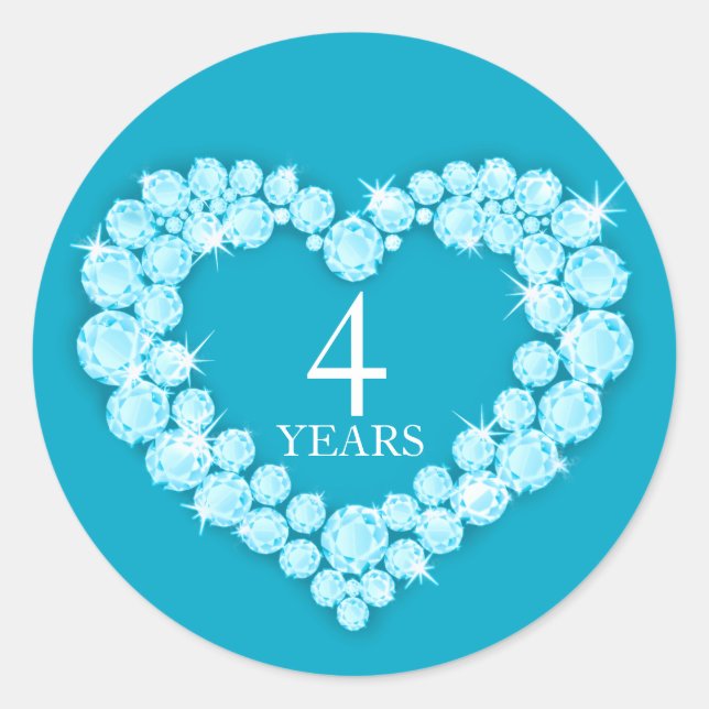 4 ans bleu topaz anniversaire coeur autocollant (Devant)