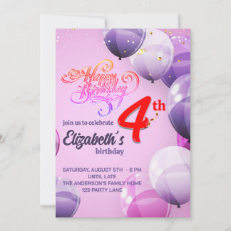 4 ANS FILLES DE L'ANNIVERSAIRE INVITATION