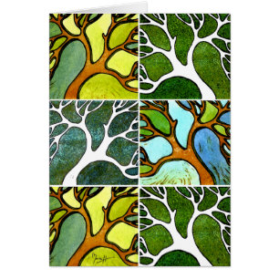 4 arbres découpés par main dans l'aquarelle et le