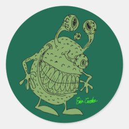 4-äugiges grünes Alien-Monster ganz grün Runder Aufkleber