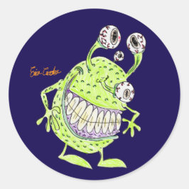 4-äugiges grünes Alien-Monster Runder Aufkleber