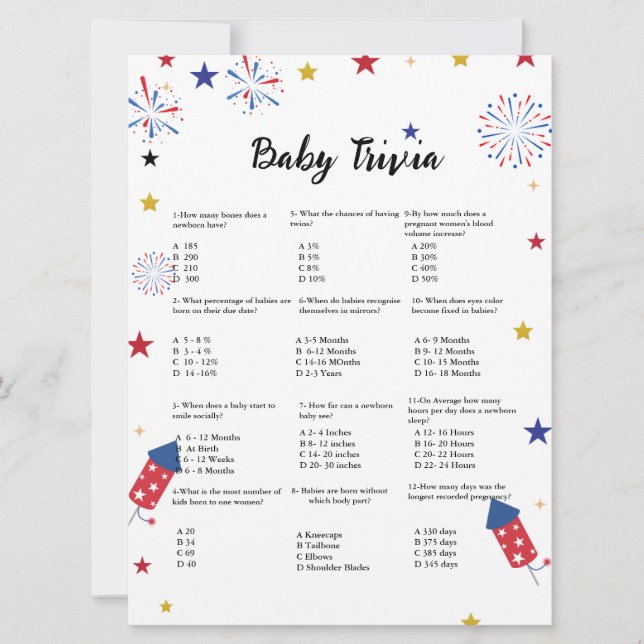 4. Baby Trivia Spiel Baby Dusche Spiel (Vorderseite)