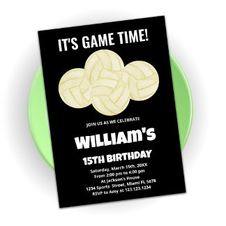 4 Balls Black Volleyball Einladungen zum Geburtsta