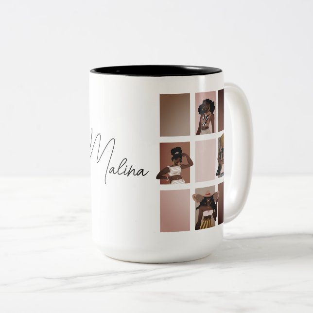 4 Beautiful Black Ladys Boho Chic Art Name Zweifarbige Tasse (VorderseiteRechts)