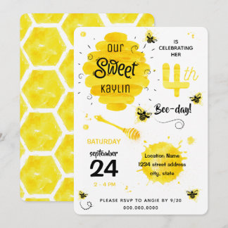 4. BEEday Honey Bee Yellow Vierte Geburtstagsparty Einladung