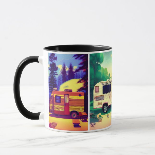 4 Bild Camping Trailer entspannende Szene Kaffee m Tasse (Links)
