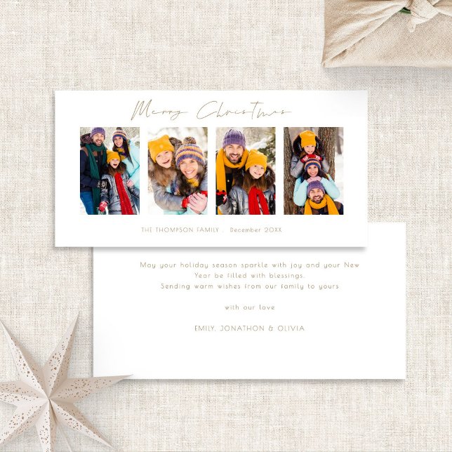 4 Bilder Foto Strip Gold Script Frohe Weihnachten (Front and back view)