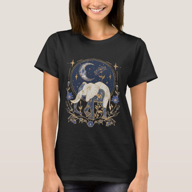4 Boho Celestials Vintag Moon Elephant T-Shirt (Vorderseite)