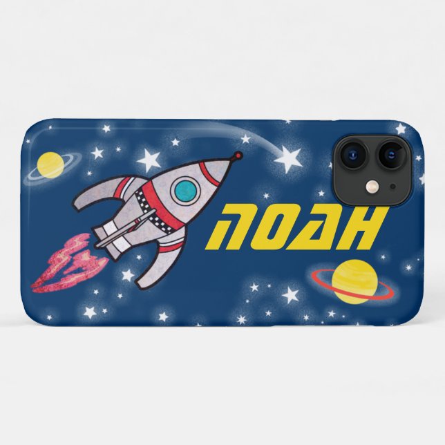 4 Buchstaben mit dem Namen "Space Rakete" blau gel Case-Mate iPhone Hülle (Rückseite (Horizontal))