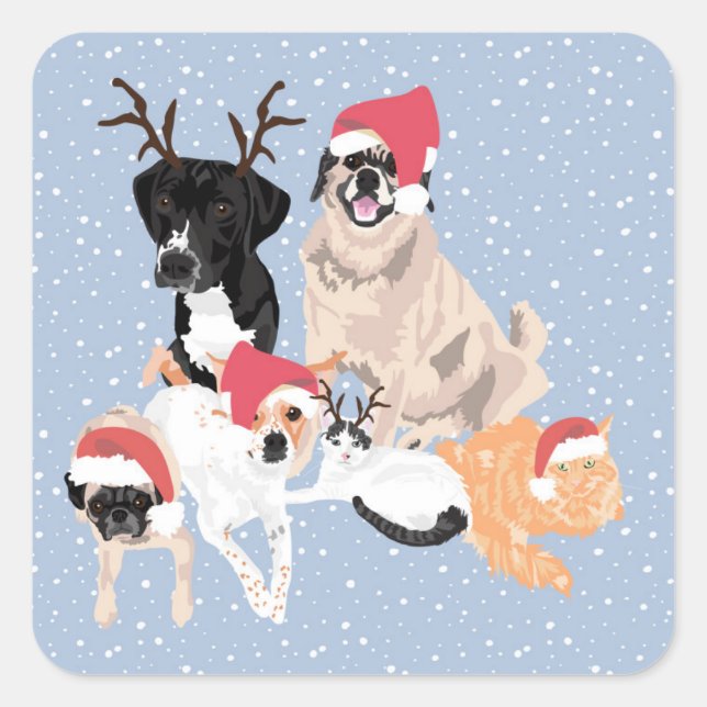 4 Chiens et 2 Chats Sticker de vacances (Devant)