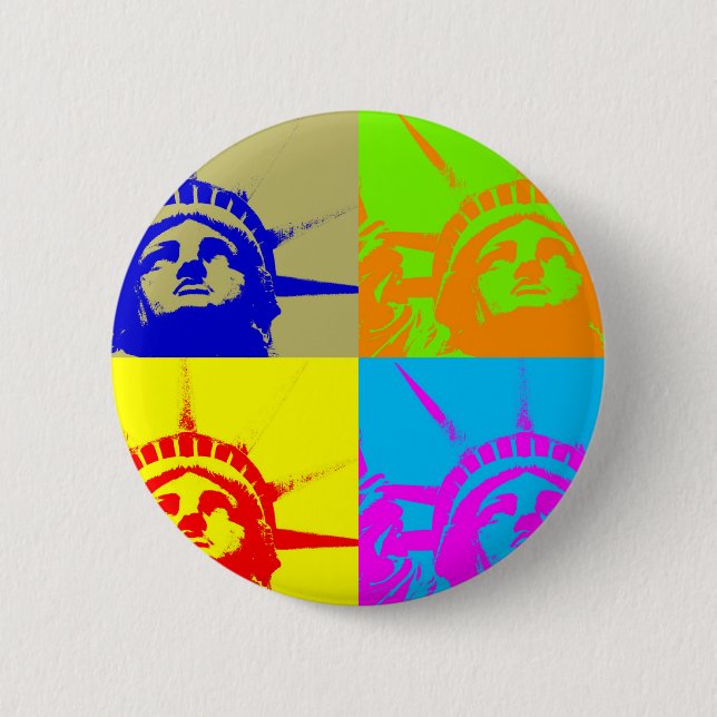 4 Color Pop Art Lady Liberty Button (Vorderseite)