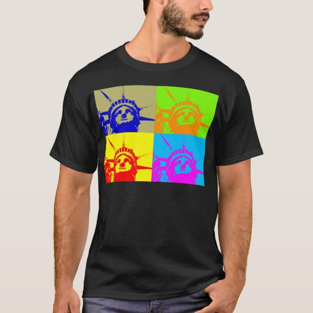 4 Color Pop Art Lady Liberty T-Shirt (Vorderseite)