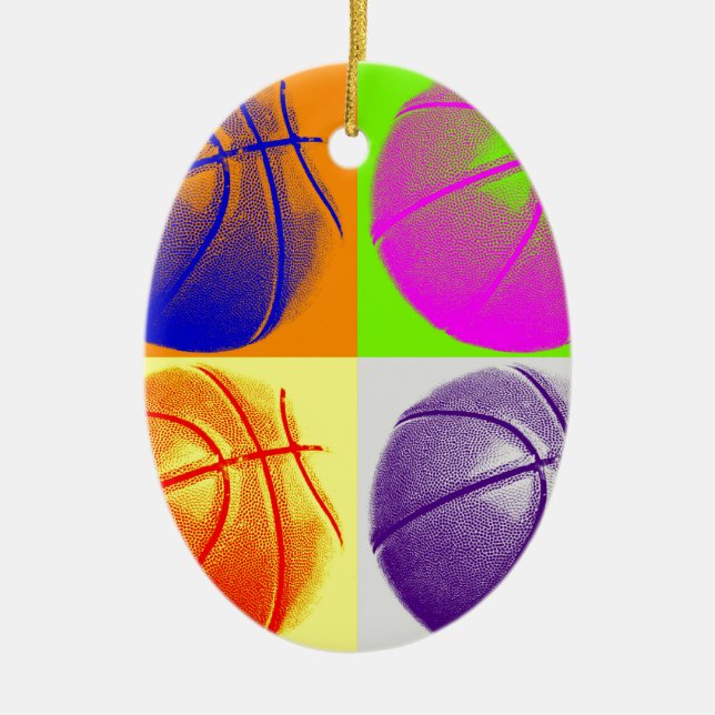 4 Colour Pop Art Basketball Keramikornament (Vorne)