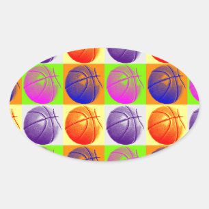 4 Colour Pop Art Basketball Ovaler Aufkleber