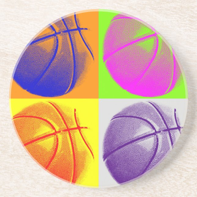 4 Colour Pop Art Basketball Sandstein Untersetzer (Vorne)