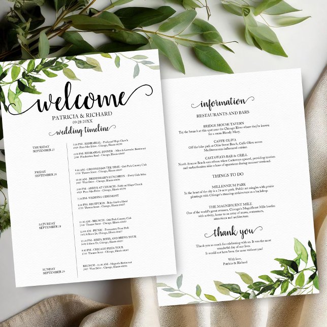 4 Days Wedding Itinerary Elegant Greenery (Von Creator hochgeladen)