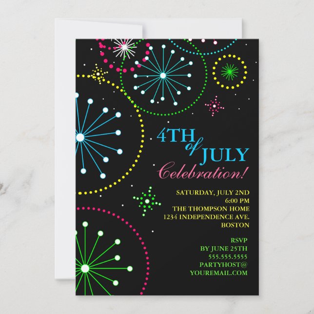 4. der Juli-Feuerwerk-Party Einladung (Vorderseite)