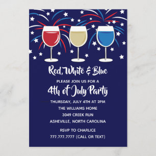 4. des Juli-Wein-Rot-weißen und blauen Party Einladung