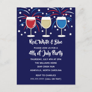 4. des Juli-Wein-Rot-weißen und blauen Party Einladungspostkarte