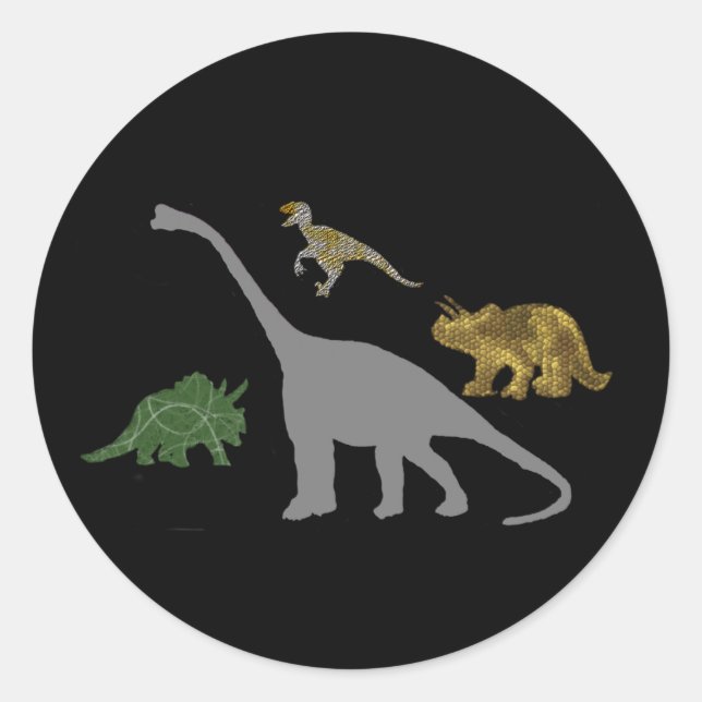 4 Dinos Runder Aufkleber (Vorderseite)