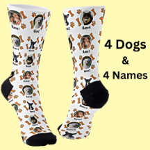 4 Dog Photos & 4 Names + Bones & Paw Prints White