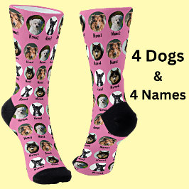 4 Dogs, 4 Names, Dog Photo - Personalized Pink Socken