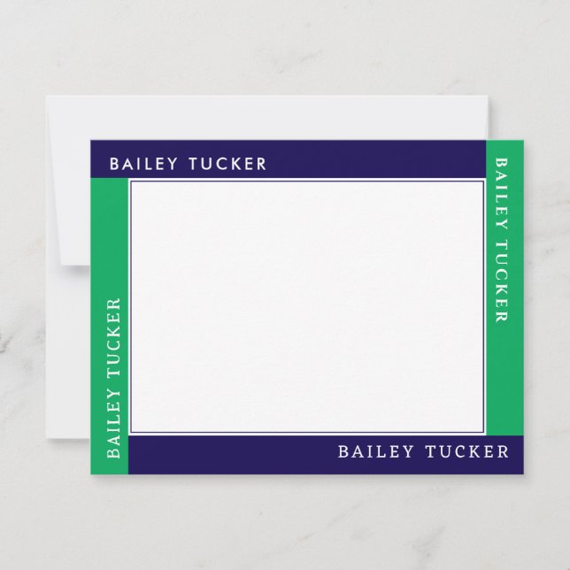 4-Ecke Name Blue Green Border Stationierung Mitteilungskarte (Vorderseite)