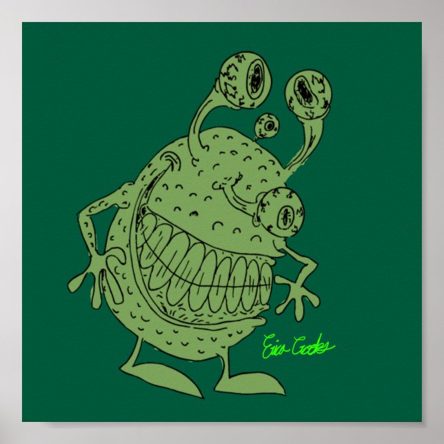 4 eyed green alien monster all green poster (Vorne)