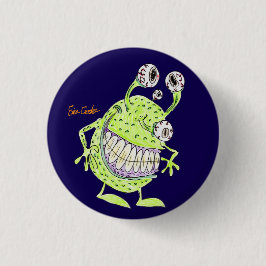 4 eyed green alien monster button