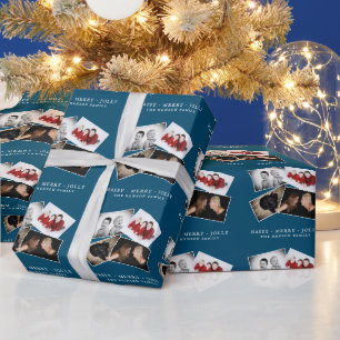 4 Familienfoto-Collage Frohe Weihnachten Geschenkpapier