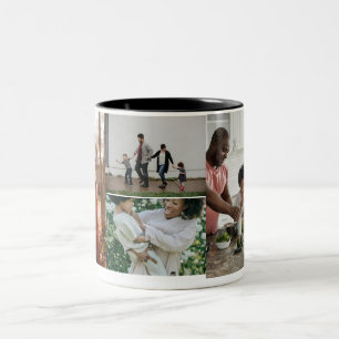 4 Familienfoto-Collage individuell Zweifarbige Tasse