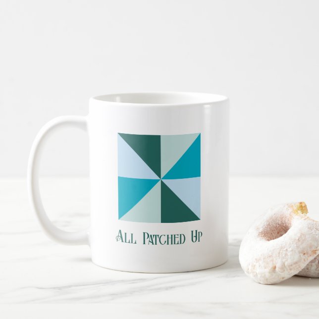 4-Farben-Pinwheel-Quiltblock mit benutzerdefiniert Kaffeetasse (Mit Donut)