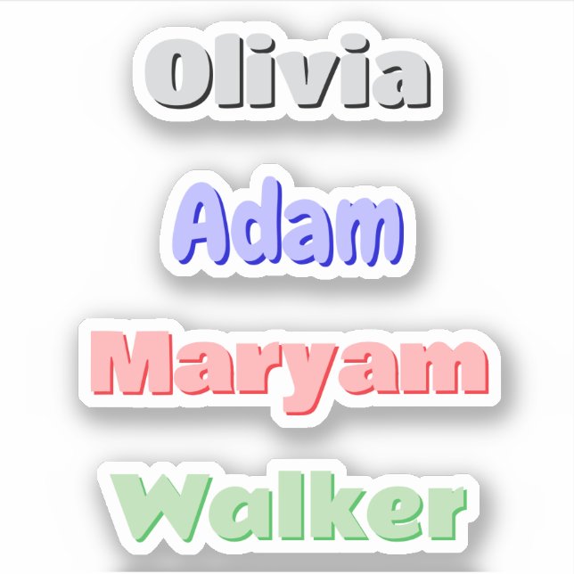 4 Farbige Retro-Kinder | Individuelle Name Sticker (Vorderseite)