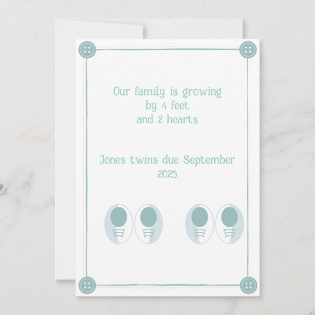 4 Feet, 2 Herz Twin Pregnancy Ankündigung (Vorderseite)