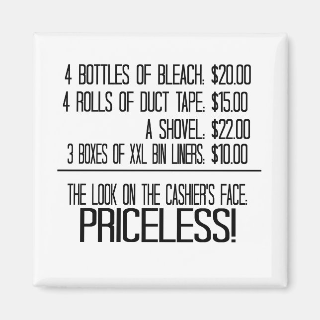 4 Flaschen Blech: $20,00 4 Rollen Klebeband: Magnet (Vorne)