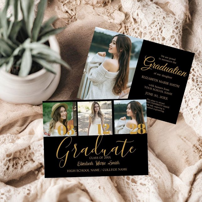 4 Foto Abschluss Collage Einfaches Gold Script Ankündigung (Von Creator hochgeladen)